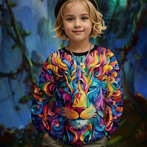 Mädchen 3D Grafik Tiermotiv T-Shirt Langarm Frühling Herbst Mode Basic Kinder 4-12 Jahre Rundhalsausschnitt Outdoor Lässig Täglich Normale Passform Image