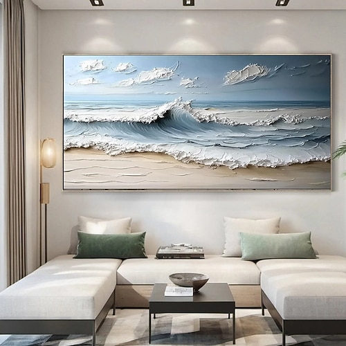 blaues Ozean-Ölgemälde, handgemaltes 3D-Strukturgemälde auf Leinwand, blaues Ozean-Minimalgemälde, Meereswellen-Gemälde, Wabi-Sabi-Wandkunst, moderne Kunst, Schlafzimmer-Wanddekoration, Modekunst Image