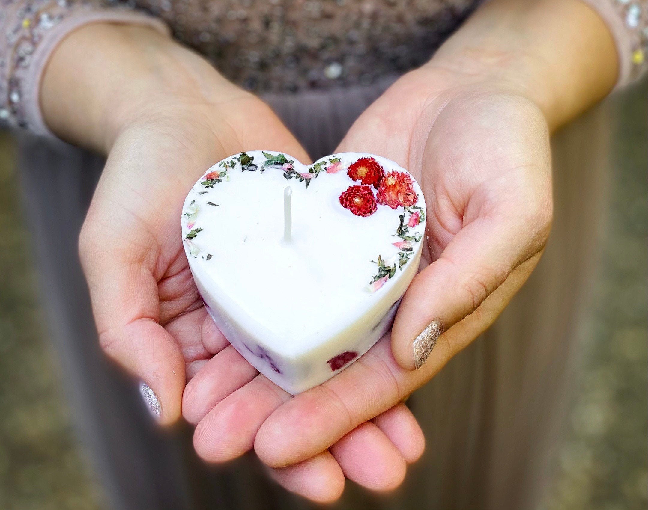 Candela a forma di cuore, candele di fiori secchi, idee regalo per lei, Regalo di ringraziamento , candela profumata floreale, candela decorativa, reg