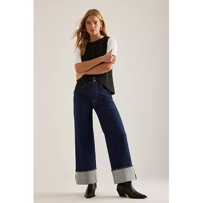 PAIGE Sasha High-Rise Wide Cuff Straight-Leg Jeans