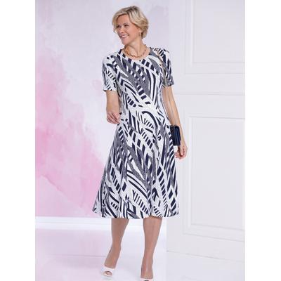 Jerseykleid CLASSIC "Jersey-Kleid", Damen, Gr. 52, Normalgrößen, blau (marine, ecru, bedruckt), Jersey, Single Jersey, 95% Viskose, 5% Elasthan, gemustert, mehrfarbig, wadenlang, Rundhals, Kurzarm, Kleider Image