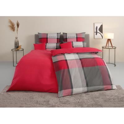 Bettwäsche TOM TAILOR HOME "Lenny in Gr. 135x200 oder 155x220 cm", rot (rot, grau), B/L: 135cm x 200cm, , Renforcé, B/L: 80cm x 40cm, Renforcu00e9, Obermaterial: 100% Baumwolle, Bettwäsche, mit GRATIS-Zugabe: Kissenhülle, in Biber und Renforcé... Image