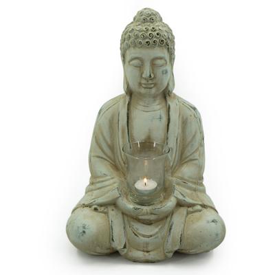 Teelichthalter NOOR LIVING "Buddha", weiß, B:25cm H:40cm T:19cm, Keramik, Kerzenhalter, mit Teelichtglas, Höhe 40 cm Image