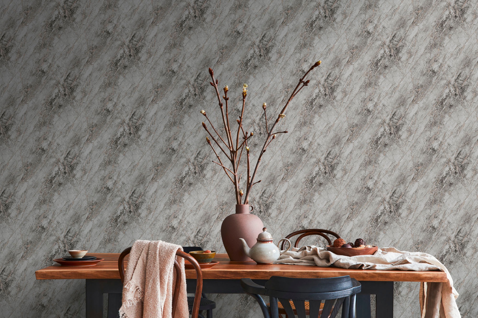 Vliestapete A.S. CRÉATION "THE BOS Marmor Marmortapete", rosa (grau schwarz rose gold), B:0,53m H:0,01m L:10,05m, Vinyl, Vlies, Tapeten, Steinoptik Tapeten Wohnzimmer Schlafzimmer Küche modern Design Design