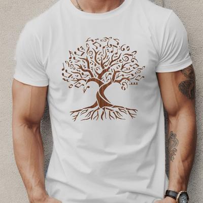 TEMU Men's Tree Of Life Graphic Tee - Casual Short Sleeve T-shirt, Breathable Polyester, Summer Wear Image
