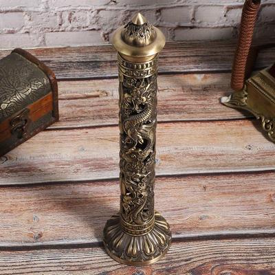 TEMU Vertical Incense, Retro Incense Tower Holder Brass Stick Incense Holder Incense With Dragon Phoenix Pattern For Home Meditation, 8.5x7cm/ 3.3x2.8in