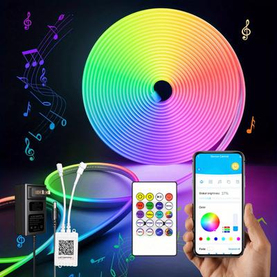 TEMU 16.6 Ft Led Neon Strip With Music , Remote App Control And App Control, Flexible Neon Strip 24 V Rgb + Strip Suitable For Interior And Exterior Decoration Of Rooms, All Of Holiday Decorations