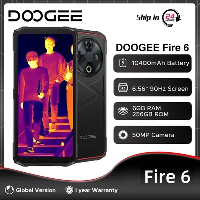 Global Version DOOGEE Fire 6 Rugged Phone 6GB 256GB Thermal Imaging 6.56" 90Hz Display 10400mAh Battery Unisoc T606 Android 14