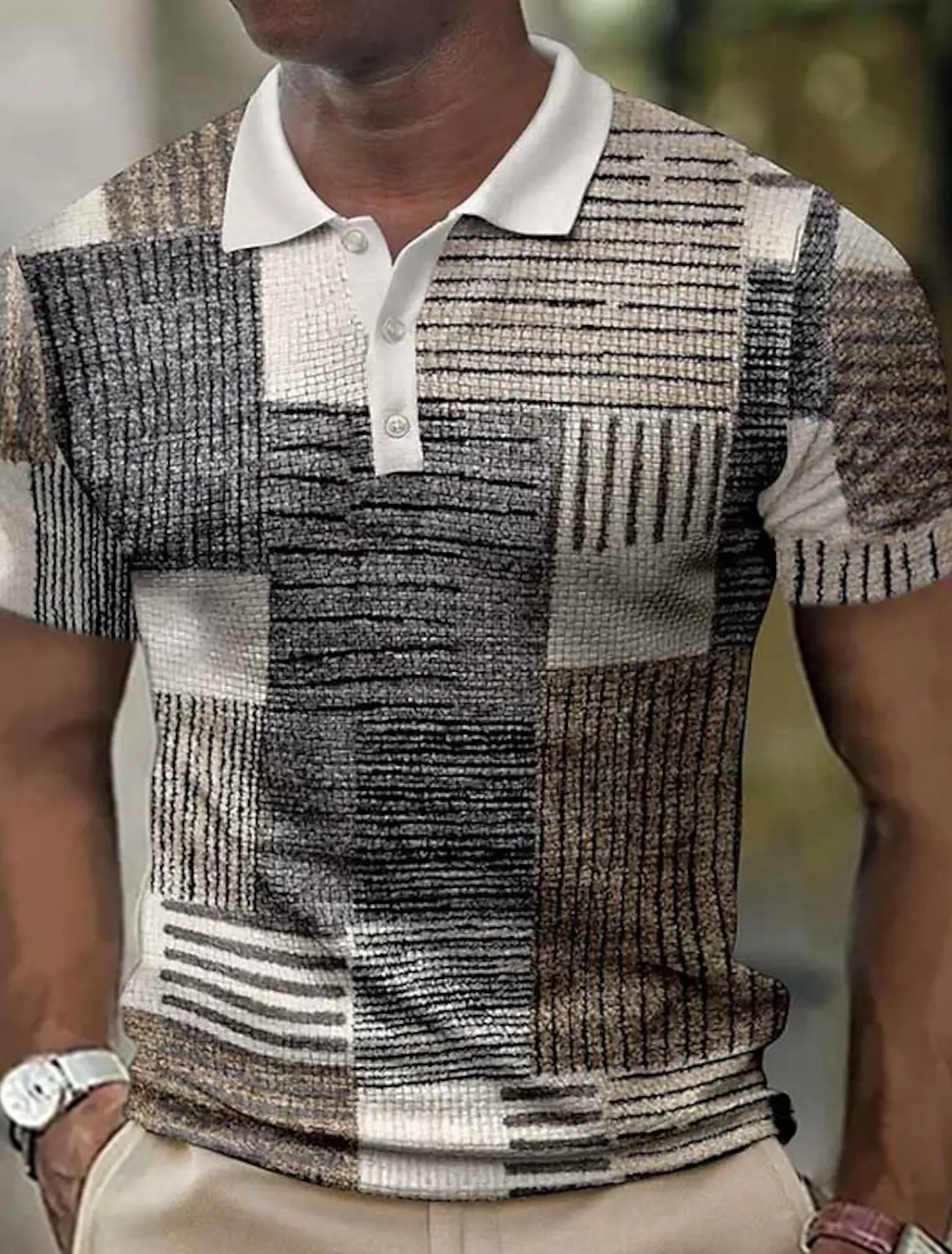 Herren Poloshirt Golfshirt Farbblockmuster Druck Geometrische Manschette Outdoor Street Fashion Design Kurzarm Lässig Atmungsaktiv Image