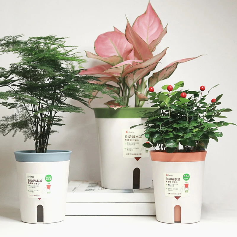 Doppelschichtiger, selbstbewässernder Hydrokultur-Blumentopf aus Kunststoff, faul, automatisch, wasserabsorbierend, Pflanzentopf, Topfpflanzgefäße, Büro und Zuhause