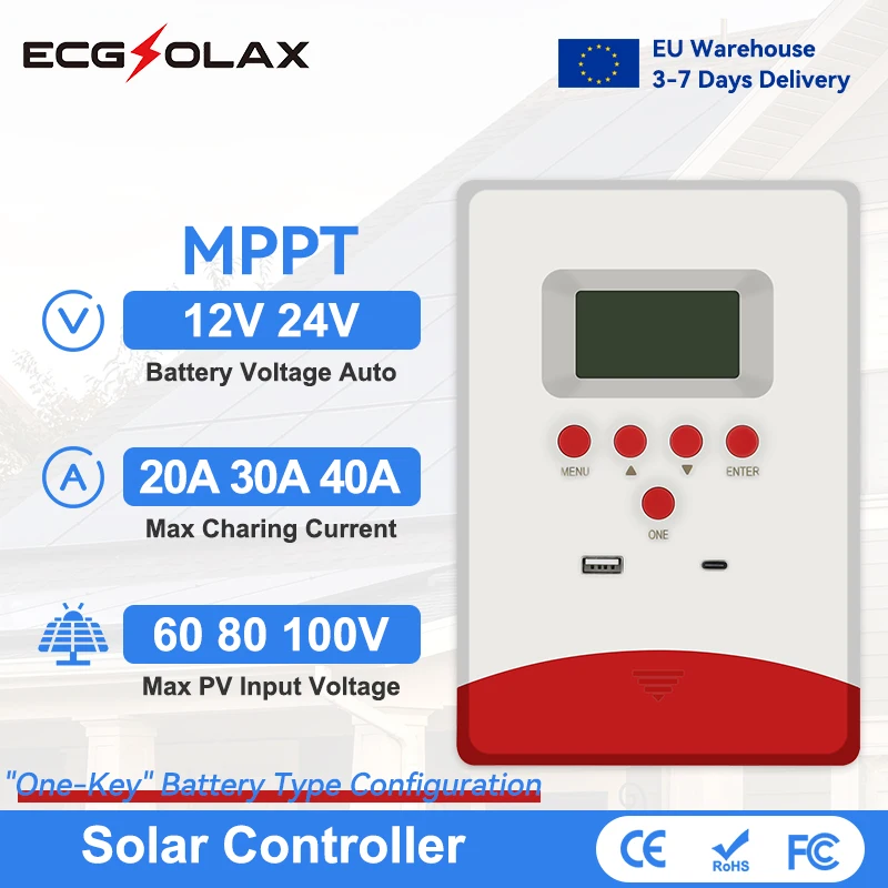 mppt laderegler Ecgsolax 20a 30a 40a mppt Solar laderegler 12V 24V Auto Solar panel Regler max pv 100vdc Solar laderegler mppt solar charge controller