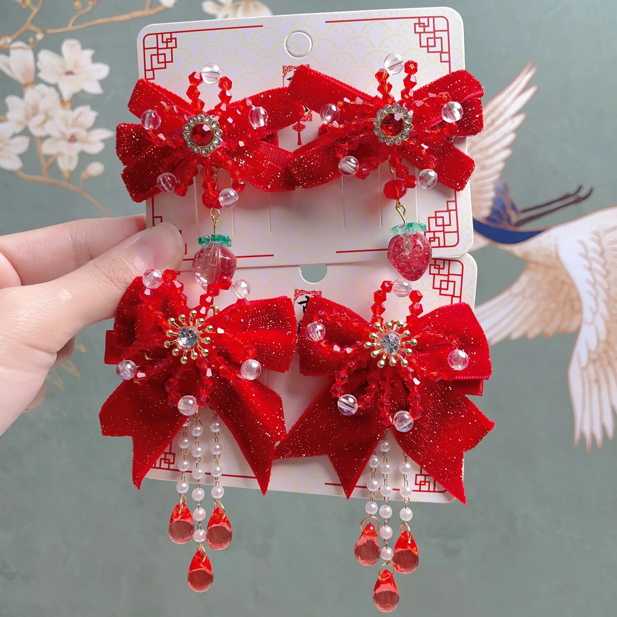 2 stücke Mädchen Chinesische Nette Hanfu Kopfschmuck Bogen Haar Clip Perücke Geflecht Haarnadel Seite Clip Haar Zubehör Für Frühling Festival neue Jahr Image