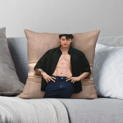 Jungkook quadratischen Kissen bezug Polyester Leinen Samt kreative Reiß verschluss dekorative Kissen bezug Raum Kissen bezug 18" Image