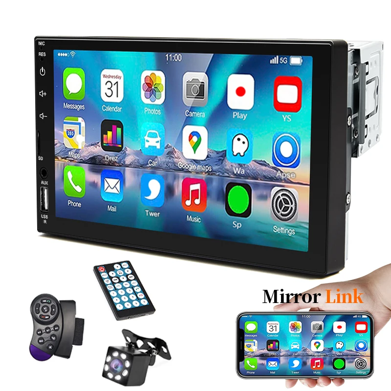 Autoradio da 7 pollici 1 Din Lettore multimediale MP5 Touch Screen HD Autoradio universale Alimentazione ISO Ingresso Aux USB BT Mirror Link