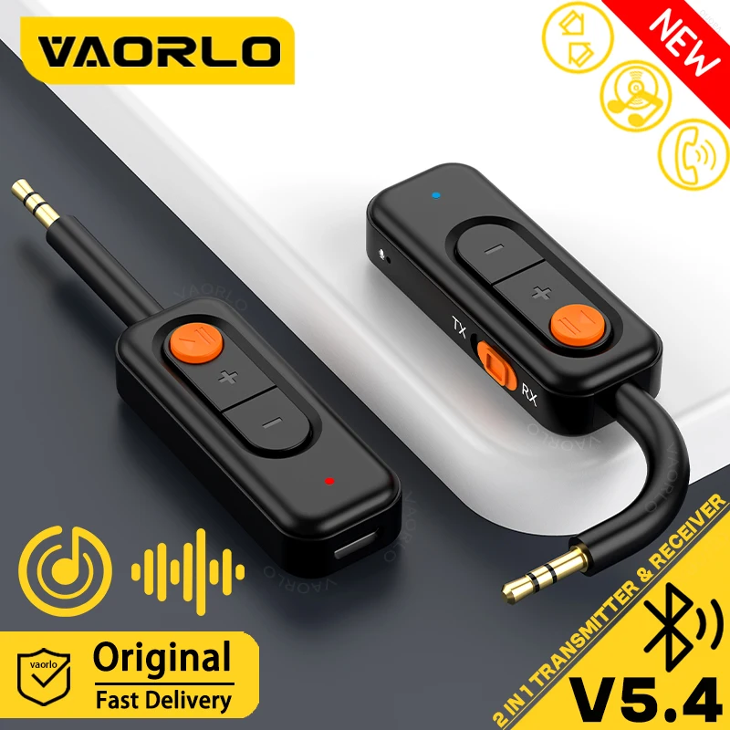VAORLO 2 in 1 Bluetooth 5.4 Trasmettitore Ricevitore Audio 3.5MM AUX Hifi Stereo Wireless Music Adapter con Microfono per Auto Aereo TV PC Cuffie Altoparlante