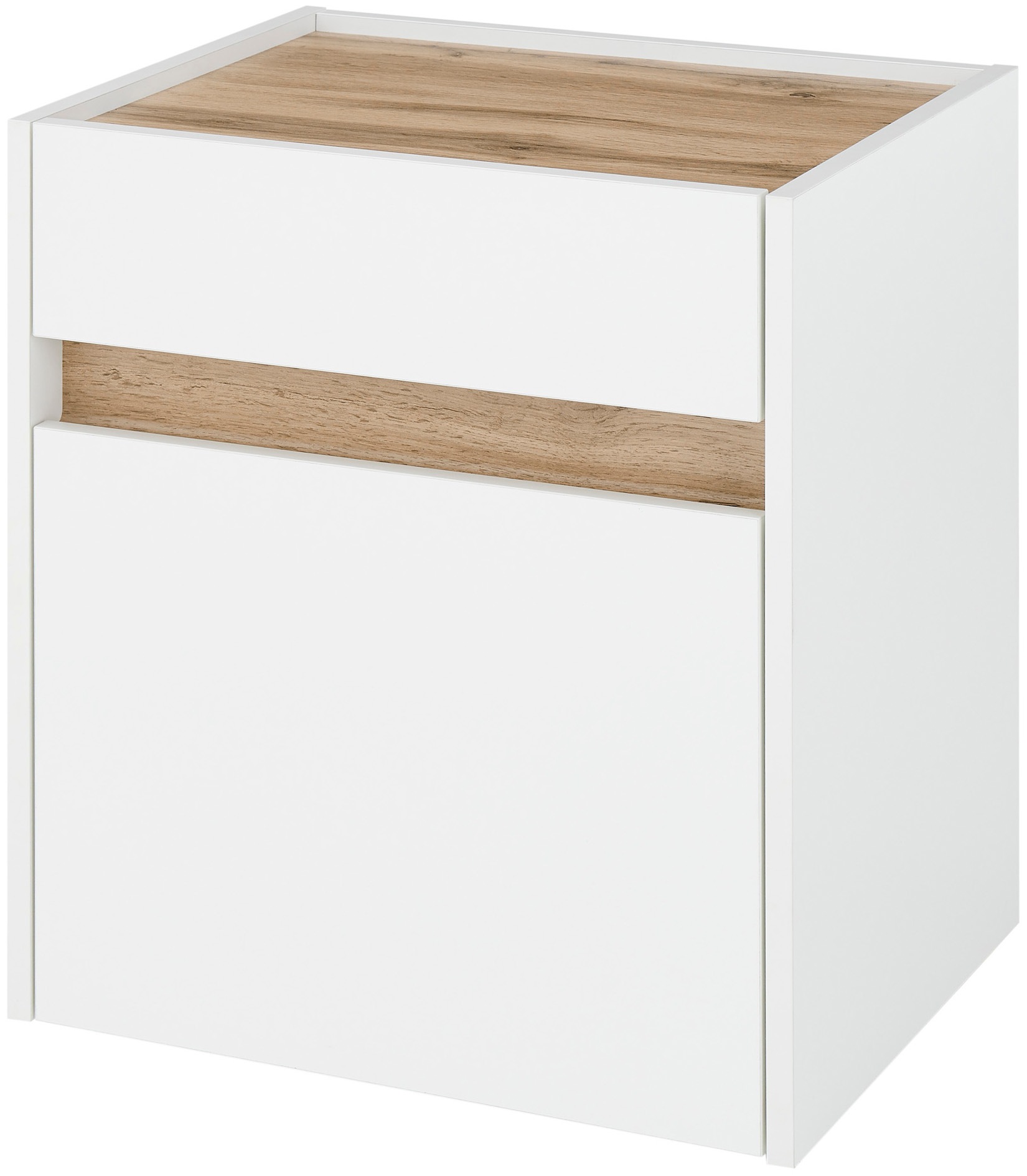 Nachtkommode INOSIGN "CiTY/GiRON, Nachttisch, Nachtschrank, Bestellschrank, Nachtkonsole", weiß (weiß, wotan eiche dekor), B:50cm H:56cm T:40cm, FSC-zertifizierter Holzwerkstoff, Sideboards, in zwei Farben erhältlich, Stauraumfach und Schublade