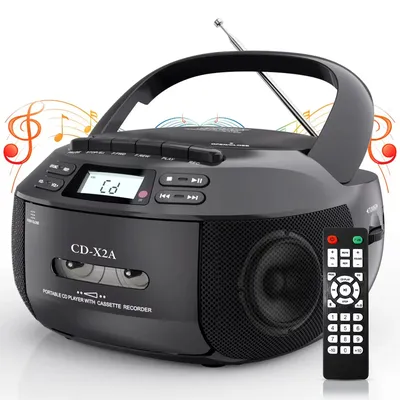 CD Player Boombox Cassette Player Combo with Bluetooth,AM/FM Radio,Stereo Sound with Remote