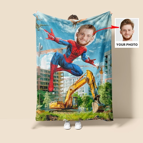 Superhelden-Decke personalisierte Spinnen-Decke mit Bild maßgeschneiderte Wurfdecke für Jungen Valentinstag Geburtstagsgeschenk für Superhelden-Liebhaber Image