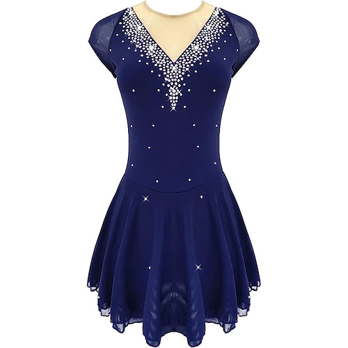 Eiskunstlaufkleid Damen Mädchen Eislaufen Kleid Schwarz Rot Blau Asymmetrischer Saum Netzstoff Hohe Elastizität Training Wettbewerb Eiskunstlaufkleidung Klassisch Kristall / Strass Kurzarm Eislaufen Image