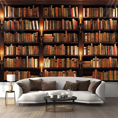 Landschaft, Vintage-Bücherregal, hängender Wandteppich, Wandkunst, großer Wandteppich, Wanddekoration, Fotografie, Hintergrund, Decke, Vorhang, Zuhause, Schlafzimmer, Wohnzimmer, Dekoration Image
