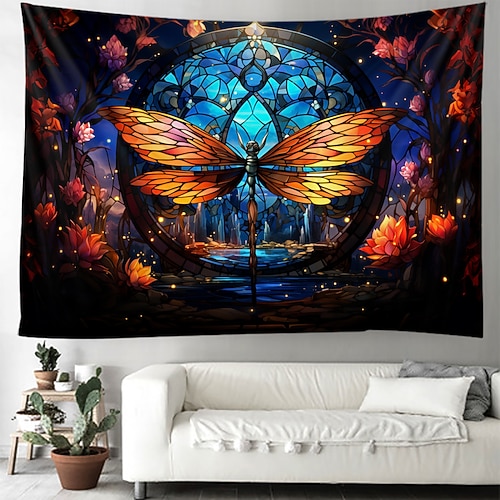 Buntglas-Libelle zum Aufhängen, Wandteppich, Wandkunst, großer Wandteppich, Wanddekoration, Fotografie, Hintergrund, Decke, Vorhang, Zuhause, Schlafzimmer, Wohnzimmer, Dekoration Image