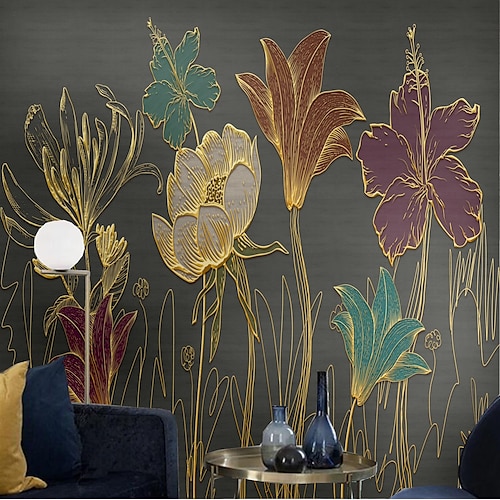 wandbild tapete wandaufkleber druck schälen und kleben abnehmbare gold floral blume leinwand wohnkultur Image