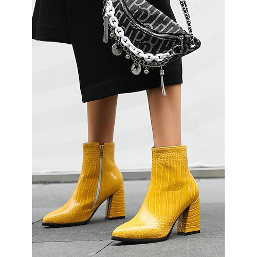 Grüne Stiefeletten aus Kunstleder mit Krokodilprägung für Damen mit Blockabsatz und spitzer Zehenpartie – ideal für legere oder elegante Anlässe Image