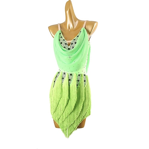 Latein-Tanz-Wettbewerbskleider für Frauen mit Quaste, Tango, Cha-Cha, Performance-Kostüme, ärmelloses Salsa-Tanzkleid Image