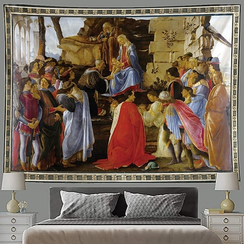 Sandro Botticelli hängender Wandteppich, Wandkunst, großer Wandteppich, Wanddekoration, Fotografie, Hintergrund, Decke, Vorhang, Zuhause, Schlafzimmer, Wohnzimmer, Dekoration Image