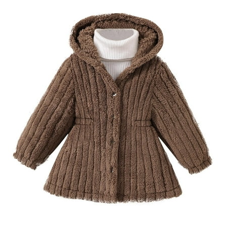 XFYSSS Fashion 1-6 Year Old Children s Solid Color Hooded Double-Sided Plush Long Sleeved Jacket Warm and Casual Cardigan Jacket Long Sleeve Hooded Casual Outwear & Jackets
