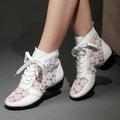 stivali da ballo stringati da donna in bianco e nero con pannelli in rete floreale, scarpe da ballo traspiranti per balli latini e da sala