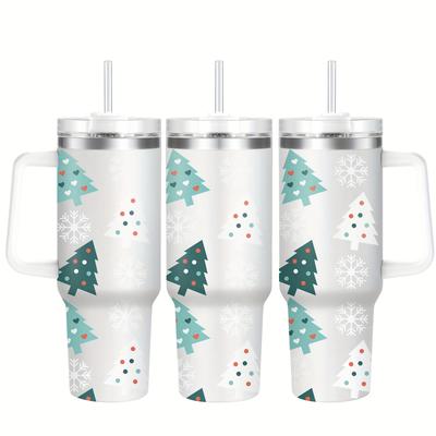 TEMU 40oz Stainless Steel With Lid - Christmas Tree & Design, Holiday Gifts, Reusable & Bpa-free, Ideal For All