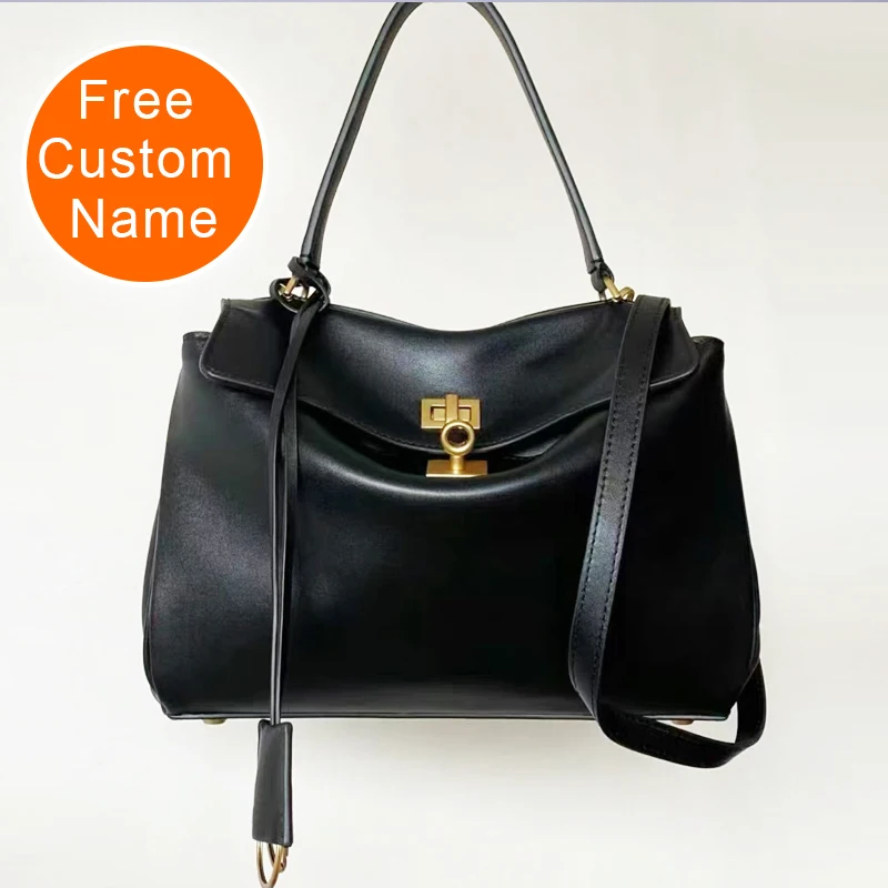 Sacs fourre-tout avec nom personnalisé gratuit pour femmes sacs à main et bourses de luxe de styliste 2024, nouveau en cuir PU décoration de serrure poignée supérieure grande capacité, épaule sous les