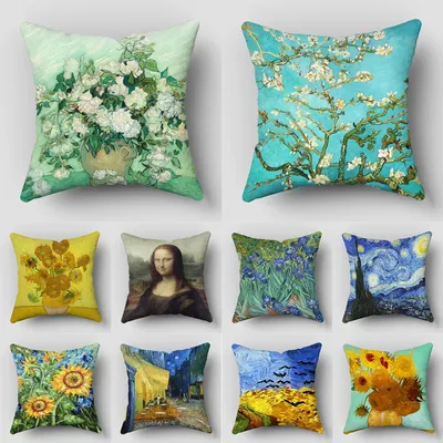 Van Gogh Ölgemälde Druckkollektion Dekoratives Muster Home Kissenbezug Quadratische Bürodekoration Image