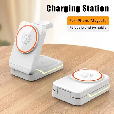 3-in-1 magnetischer faltbarer Reise-Schnellladeständer für kabelloses Magsafe iPhone 16 15 14 13 12 Image