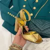 Peep Toe One Stud Block Heel Sandalen in blau \ gold \ schwarz Knöchel riemen Leder High Heels Frauen 2023 Sommer neu in Designer-Schuhe