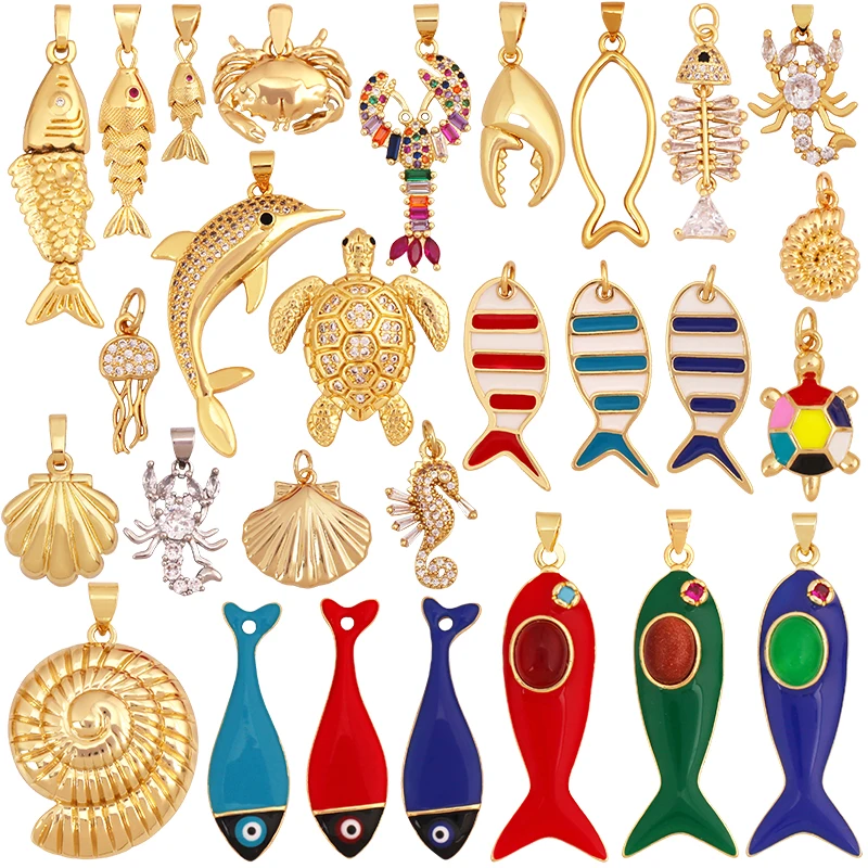 Trendy Mehrfarbige Ozean Jakobsmuschel Seestern Delphin Seepferdchen Charm Halskette Anhänger, Emaille Sommer Strand Urlaub Schmuck Versorgung K91 Image