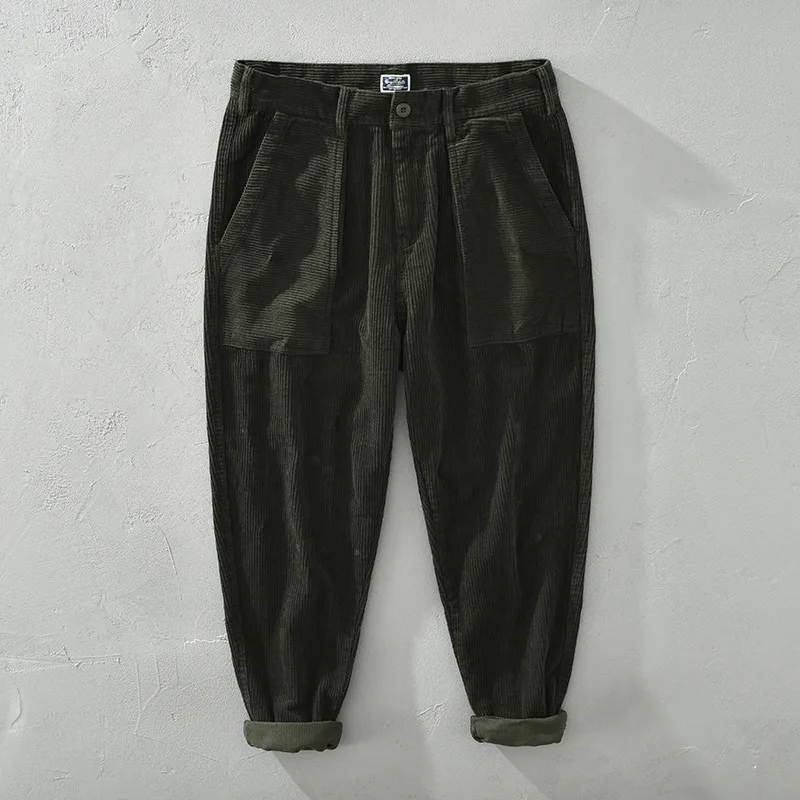 1633 Männer Cord Hosen Casual Japan Stil Retro Lose Gerade Verdicken Outdoor Täglich Artsy Einfache Plissee Cargo Hosen Männlich