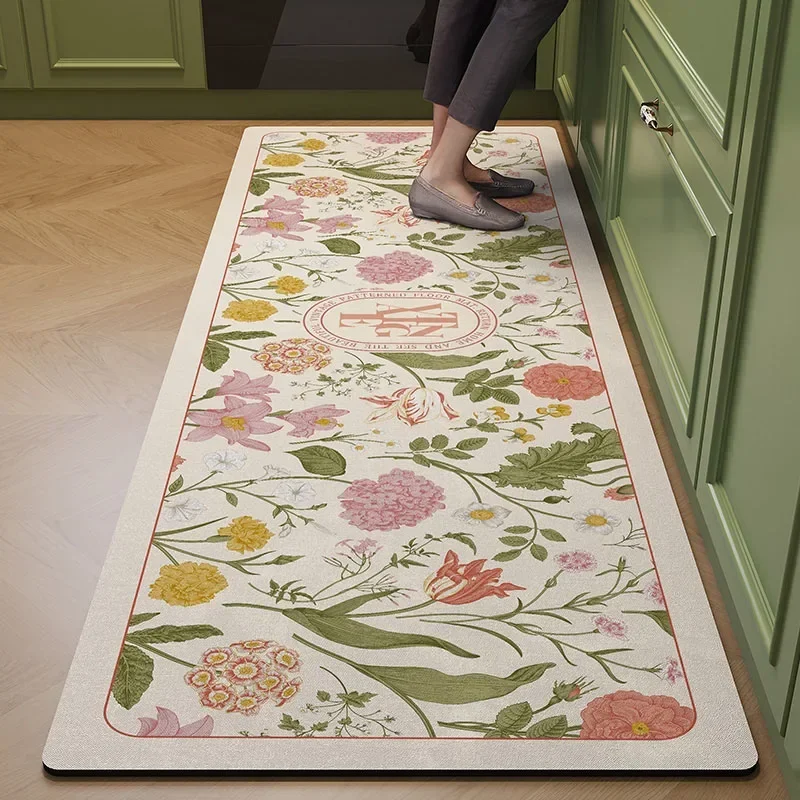 Küchenbodenmatte aus Leder, PVC-Teppich, wasserdicht, ölbeständig, Fußmatten, Heimdekoration, Blumen-Teppich, Küchen-Teppich, 주방바닥매트 Image