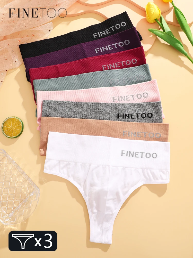 FINETOO 3 Stück Damen-Höschen, dehnbar, sexy Tangas mit hoher Taille, Übergröße, Unterwäsche für Damen, atmungsaktiv, solide, weiche Dessous, M-2XL Image