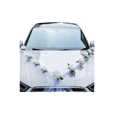 Ahlsen - Hochzeitsauto-Dekoration, Hochzeitsauto-Dekorationsset, weiße künstliche Blumen und weißes Image