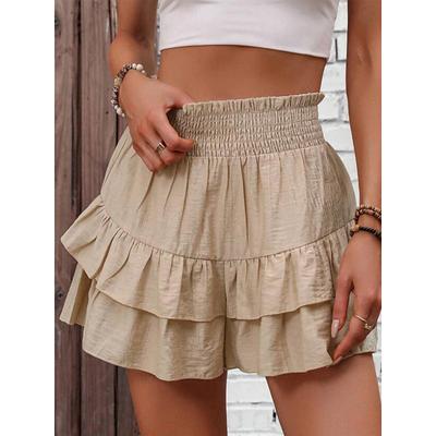 Women's Normal Shorts Casual Daily Short Medium Waist Solid Color Elastic Waist Comfy Breathable Quick Dry Micro-elastic Casual Going out Black Pink Khaki Summer Regular Fit