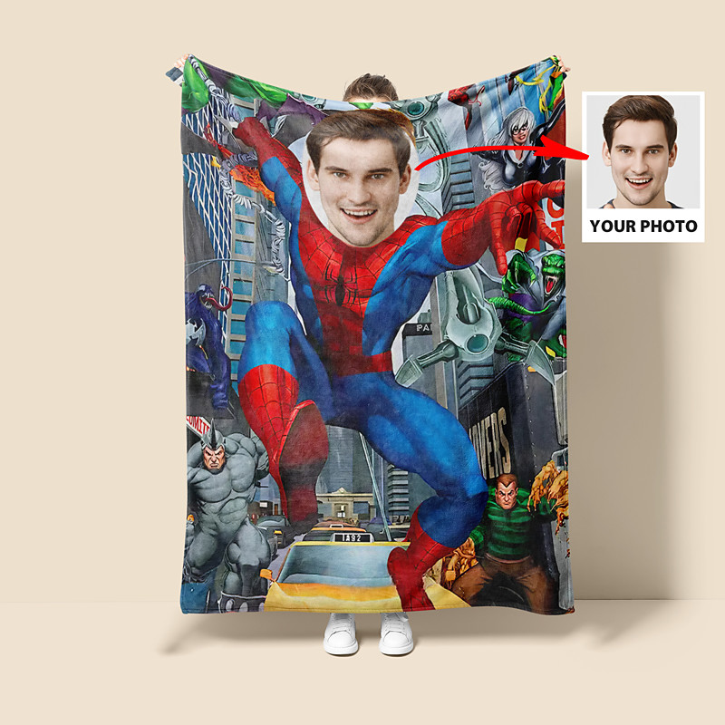 Superhero Blanket Personalized Spider Blanket with Picture customized Throw Blanket for Boys Valentines Day Birthday Gift for Super Hero Lover