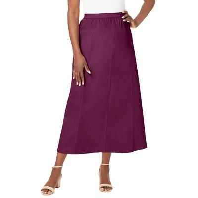 Plus Size Women's Stretch Denim Jegging Skirt by Jessica London in Deep Claret (Size 30) Flared Stretch Denim w/ Vertical Seams