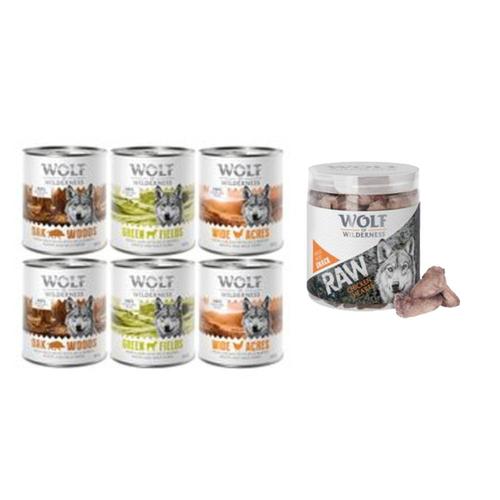 Wolf of Wilderness Kombi-Paket: 24 x 800 g Nassfutter + 4 x 70 g RAW Snacks - Mixpaket:...