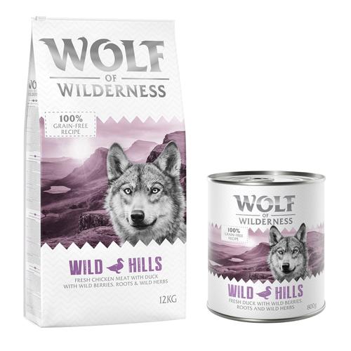 Wolf of Wilderness Kombi-Paket: Adult Trockenfutter + passende Nassfutter - 12 kg Wild Hills -...