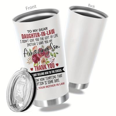 TEMU 1pc, 20oz To My Dear Daughter-in-law Cup Stainless Steel Tumbler, Funny Print Double Wall Vacuum Insulated Travel Mug From Mother In Law, Gifts For Relatives And Image
