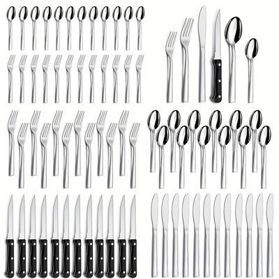 TEMU Set Of 72 Pieces Of Cutlery, Including Steak Knives, Stainless Steel Cutlery Set With Knives, Forks, And Spoons, Suitable For Restaurants/parties/weddings, Dishwasher Safe Image