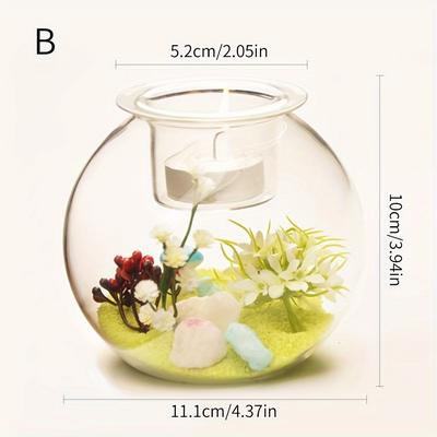 TEMU Elegant Glass Candle Holder With - Transparent, Tabletop Decor For Home & Dining Image