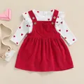 Set di gonne per bambina da 0 a 18 mesi, vestiti primaverili autunnali, body a maniche lunghe con volant e motivo a cuore + gonna con bretelle